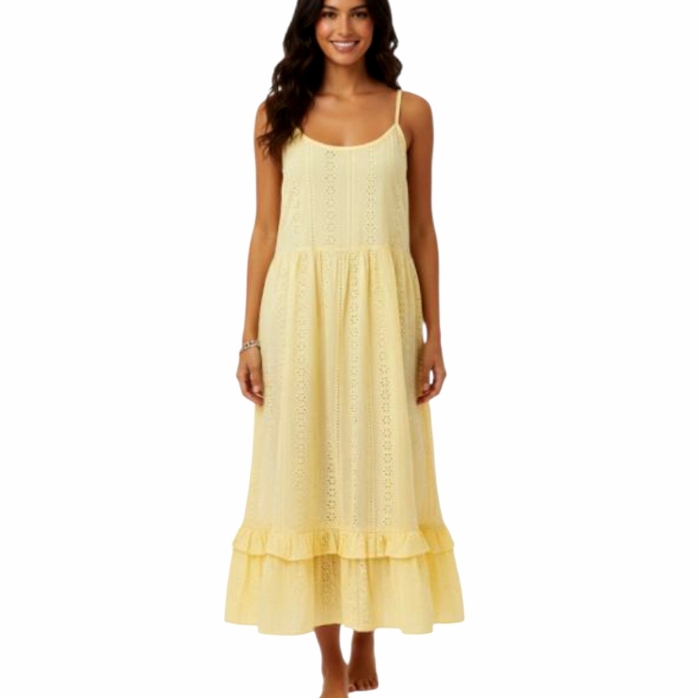 Anthropologie Label of Love Yellow Eyelet Maxi Dress Cotton Size Small NWT